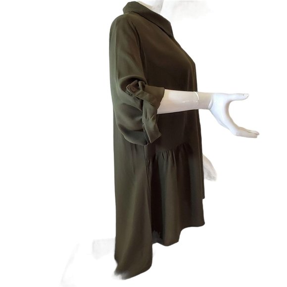 City Chic Tunic Top Military Green 16 High Low Button Front Collar 3/4 Sleeve NW - Picture 1 of 12